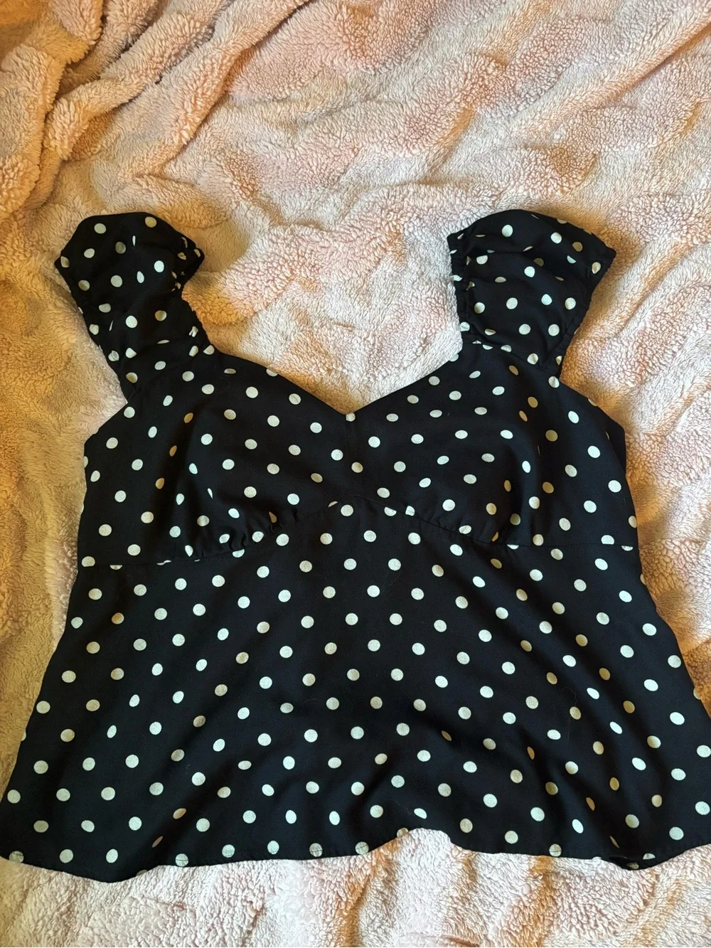 Old Navy Black Polka Dot Sweetheart Puff Sleeve Top XL tall